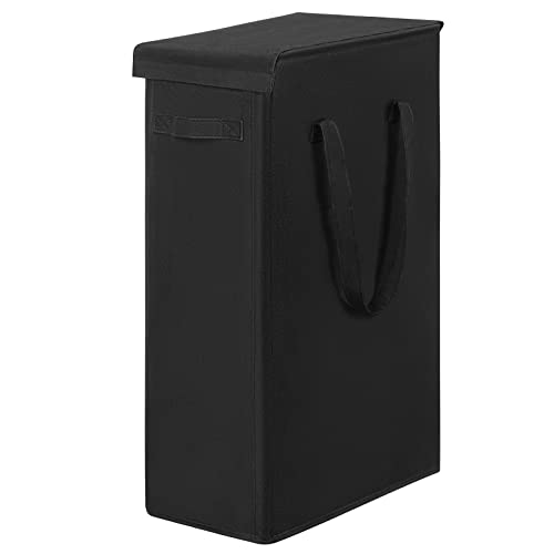 Chrislley 60L Slim Laundry Hamper with Lid Narrow Laundry Basket with Handle Upgrade Foldable Dirty Clothes Hamper Portable Skinny Hamper Organizer Storage Bins (25.6 inches, black) - color: black