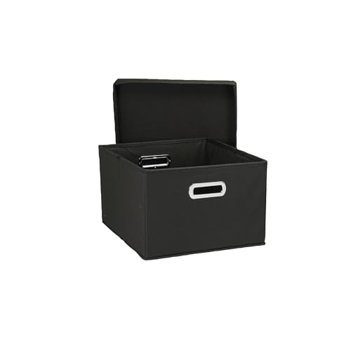 Household Essentials Fabric Storage Boxes with Lids and Handles, Black - color: Black, size: 2 Count