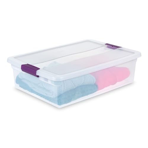 Sterilite 32 Qt ClearView Latch Storage Box, Stackable Bin with Latching Lid, Plastic Container to Organize Clothes Underbed, Clear Base, Lid, 6-Pack - size: 6 Pack, style: 32 Quart