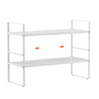 2Pack 16.5-27’’L Expandable Cabinet Shelf Organizers, Stackable Metal Shelves Extender for Kitchen Countertop Storage, Adjustable Spices Shelves Rack Stand for Cupboard Pantry, White - size: 2Pack-Common-8''Wx(16.5-27'')Lx9.6''H-White