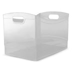 Clear Utility Storage Organizer Bin with Built-In Handles, 15.3" x 10.4" x 9.8" Open-Top Box for Pantry, Closet, Office & Cleaning Supplies