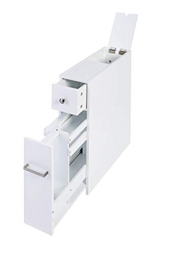Spirich Slim Bathroom Storage Cabinet, Free Standing Toilet Paper Holder, Bathroom Cabinet Slide Out Drawer Storage, White