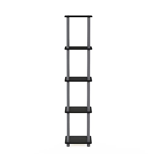 Furinno Turn-N-Tube Storage Shelves, 5-Tier Square Book Shelf, Corner Shelf, Toolless Open Shelves, Round Tubes, for Organization and Storage, Living Room, Garage, Home Office, Black - color: Black/Grey, size: 5-Tier