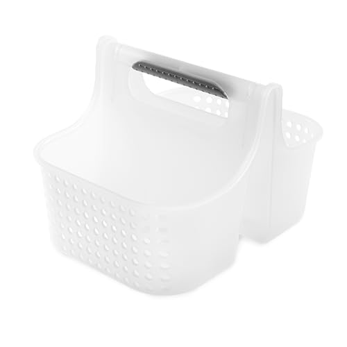 madesmart Portable Shower Caddy, Hold Soap, Shampoo, Hair Supplies and Beauty Products, Cleaning Supplies Organizer for Home, Dorm, Plastic Shower Tote, Soft Handle, Frost - color: Frost, size: Small
