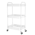 3-Tier Rolling Metal Storage Cart with Wheels, Multi-Functional Organizer for Office, Kitchen, Bathroom, Books Diapers - Easy Assembly (White) - color: White
