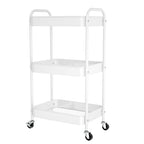 3-Tier Rolling Metal Storage Cart with Wheels, Multi-Functional Organizer for Office, Kitchen, Bathroom, Books Diapers - Easy Assembly (White) - color: White