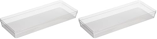 Oggi Clear Drawer Organizer - 6" X 15" - Ideal for Organizing Kitchen Drawers, Office, Desk, Silverware, Kitchen Utensils, Cosmetics and Bathrooms (Pack of 2) - size: 6" by 15" (Pack of 2)