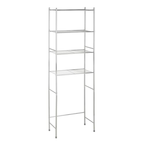 Honey-Can-Do 4-Tier Over-The-Toilet Storage Shelf - Space-Saving Steel Bathroom Restroom Organizer with Neutral Chrome Finish, Ideal for Towels, Toiletries, & Essentials - 24"W x 68"H x 11"D