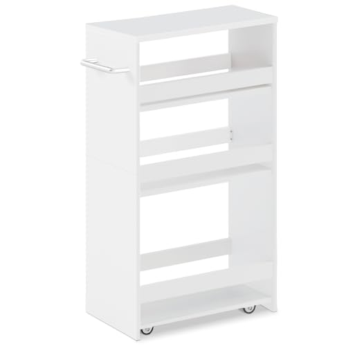 MARTY Rolling Storage Cart 7.9" W, 4-Tier Kitchen Cart with Wheels Handle, Slim Storage Cart Mobile Shelving Utility Carts for Bathroom Laundry Room Organization Narrow Places (All White) - color: All White, size: 7.9"D x 15.75"W x 31.5"H