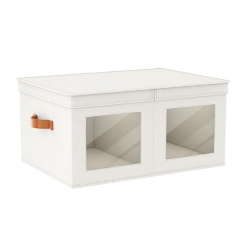 Univivi Large Storage Boxes with Lids, Collapsible Foldable Storage Bins for Clothes, [1-Pack] Fabric Storage Cubes with Handles, Closet Organizers for Home, Bedroom (Beige, 24” x 17” x 12") - color: Beige, size: 24''-1 Pack