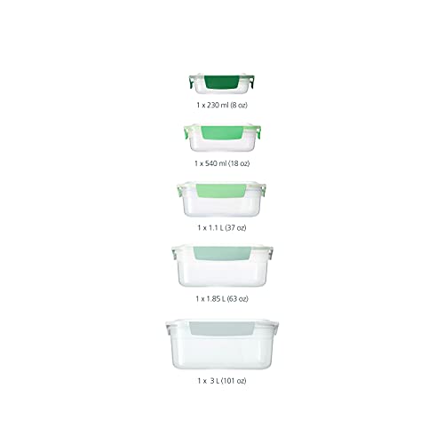 Joseph Joseph Nest Lock, 10 Piece Plastic Food Storage Container set with lids, Leak Proof, Airtight, Space Saving, Kitchen Storage, BPA free - Sage Green - color: Green, size: Rectangular, style: 10pc
