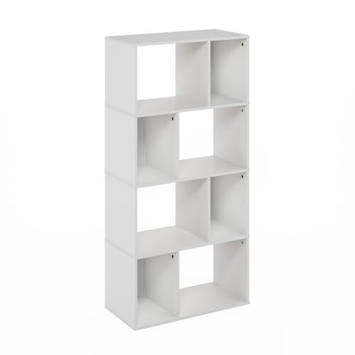 Furinno DALY Book Shelf, 8-Cube Bookshelf, Cube Storage Organizer Bookcase with Irregular Compartments, 11.7 x 23.6 x 49, for Living Room, Bedroom, Home Office, White - color: White, size: Irregular, 8-Cube