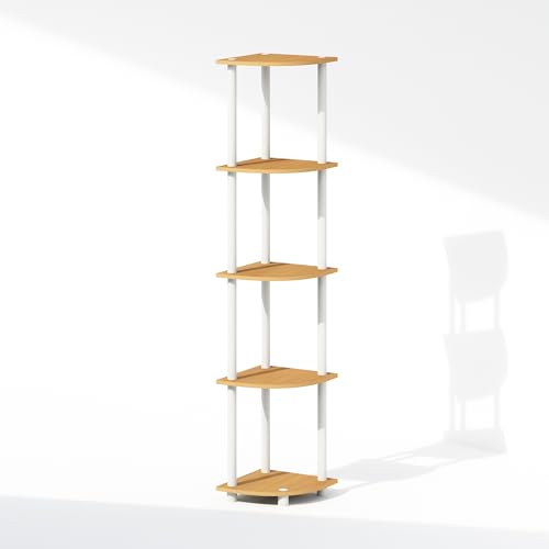 Furinno Turn-N-Tube Storage Shelves, 5-Tier Book Shelf, Corner Shelf, Toolless Open Shelves, for Organization and Storage, Living Room, Home Office, Hallway, Bedroom, Beech - color: Beech/White, size: 5-Tier Corner (11.6 x 11.6 x 57.7 inches)