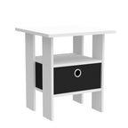 Furinno Andrey Set of 2 End Side Night Stand/Bedside Table with Bin Drawer, 2-Pack, White/Black - color: White/Black, size: 2-Pack, Center Bin