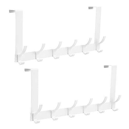 Optish Over The Door Hooks, Door Hanger Hooks for Hanging, Over The Doors Towel Racks for Bathroom with 12 Coat Hook, Coat Rack Bathroom Accessories（2 Pack, White） - color: White, size: 2 Pack-12 Hooks