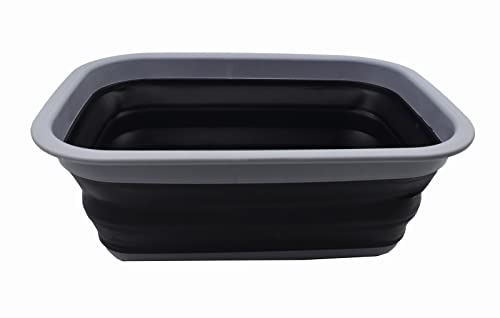 SAMMART 9.2L (2.37Gallon) Collapsible Tub - Portable Outdoor Picnic Basket/Crater - Foldable Shopping Bag - Space Saving Storage Container (M, Dark Grey/Black) - color: Dark Grey/Black