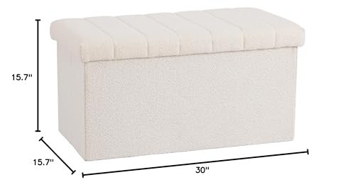 Seville Classics Cushioned Fabric Ottoman Hidden Storage Chest Footrest Chair, Padded Seat for Bedroom, Dorm, Loft, Living Room, Entryway, Hallway, White Boucle, 30" Bench - color: White Boucle, size: 15.7"D x 30"W x 15.7"H