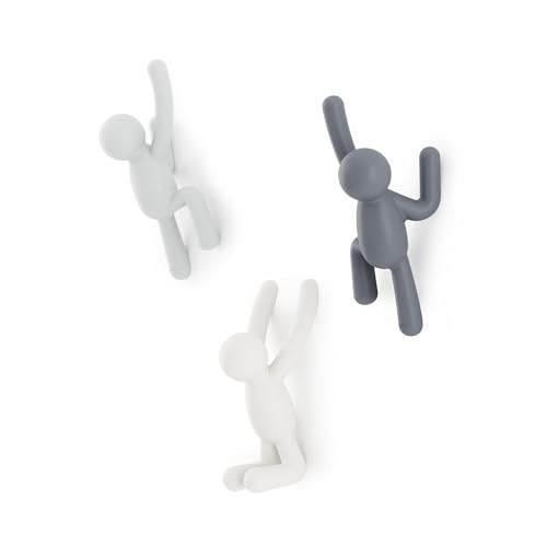 Umbra Buddy Wall Hooks – Decorative Wall Mounted Coat Hooks for Hanging Coats, Scarves, Bags, Purses, Backpacks, Towels and More, Set of 3, Grey - color: Gray