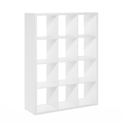 Furinno Cubicle Book Shelf, 12-Cube Bookshelf, Extra Thick Frame Reversible Tall Wide Bookcase with Open Back, 14.6 x 43.8 x 58, for Living Room, Bedroom, Home Office, Plain White - color: Plain White, size: 12-Cube