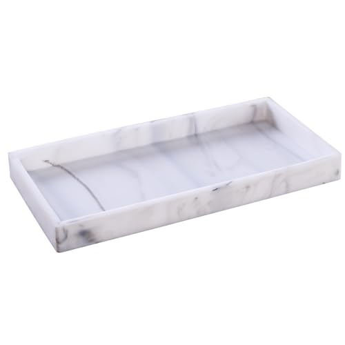 Bathroom Vanity Tray, 8 x 4 Inch Silicone Kitchen Sink Tray for Soap Dispenser Bathroom Countertop Tray Holder for Perfume Soap Towel Bathroom Trays, Mini, White Marble - color: Marble, size: 7.9" x 3.9" x 0.7"