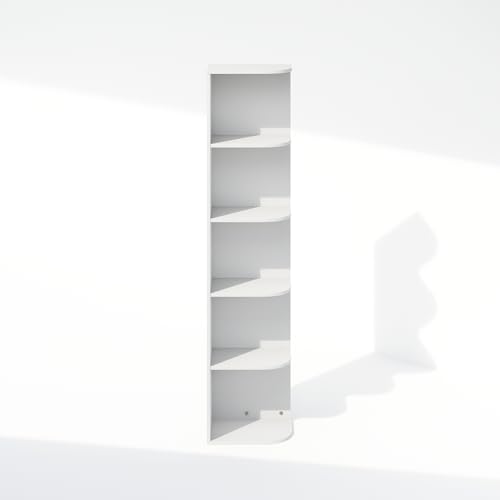 Furinno Reed Corner Shelf, 5-Tier Corner Bookshelf, Book Shelf, Corner Shelves, Storage Rack, for Organization and Storage, Home Office, Living Room, White - color: White, size: 5-Tier Corner
