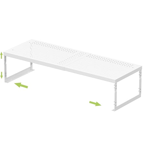 Jojocross Adjustable Stackable Metal Storage Shelf Organizer - Expandable Wire Rack with Perforations for Kitchen, Pantry, Bathroom, Cabinet & Office-Compact, Durable & Sturdy (1PACK/Large/White) - color: 1pack/Large/White, size: Large