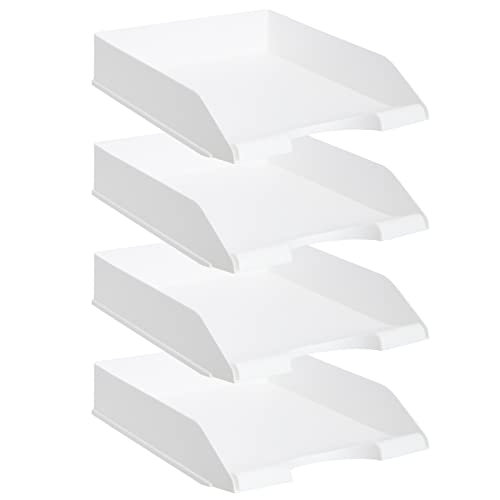 Stockroom Plus Rectangular Letter Trays - Paper Trays for Classroom - Desktop Paper Organizer & File Holder - Document Organizer for Desk Storage - Pack of 4, White, 10 x 13.5 x 2.5 in - color: White
