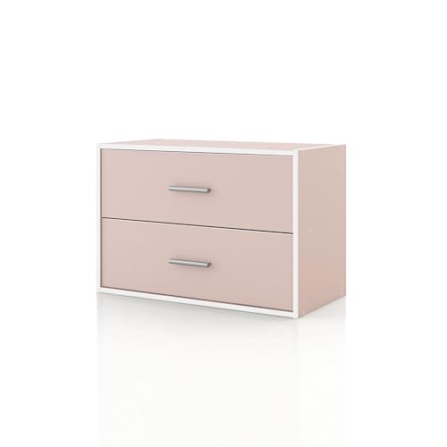 Homes: Inside + Out Apexa 2-Drawer Wooden Stackable Storage Drawers, Small Food Pantry Cabinet, Cajonera De Madera, Underbed Drawer Dorm Teen Room Decor & Bedroom, Home Office, Kitchen, Light Pink - color: Light Pink, size: 2-Drawer