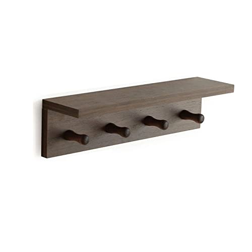 Entrance Coat Rack ，Coat Hooks, Wall-Mounted Wooden Hook Rack, Wall-Mounted Shelves are Very Suitable (Walnut Color Finish—A-1) - style: Walnut color finish—A-1