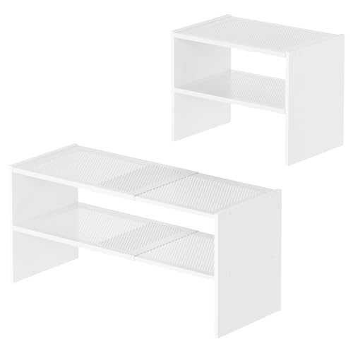 YATINEY Expandable Shoe Rack, 2-Tier Adjustable Entryway Shoe Organizer, Stackable Closet Shoe Rack for Small Space, Compact Shoe Shelf Storage for Garage Holds Up to 12 Pairs, White SS03WW - color: White