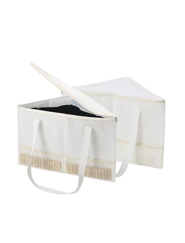 2 Pack Rigid Hanger Organizer, Triangle Storage Bin with Lid, Hanger Holder Stand for Space Saving, Clothes Organizer Stacker for Closet Laundry Rooms - color: Beige