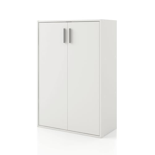 Homes: Inside + Out Apexa 3-Tier Stackable Wood Bookcase with Doors, Cube Storage Organizer Shelves, Small Food Pantry Cabinet, Dorm Teen Room Decor & Bedroom, Home Office, Kitchen, White - color: White, size: 3-Tier