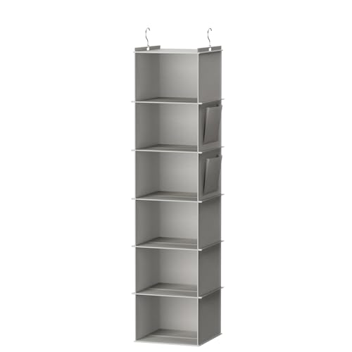 YOUDENOVA Hanging Closet Organizer and Storage, 6-Shelf Closet Hanging Storage Shelves, Light Grey - color: Light Grey