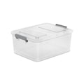 Modular Small Storage Bin, 12.7 Quart Latching Clear Plastic Storage Container with Write-on ID Latches, Gray