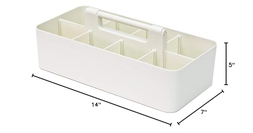 New Plastic Portable Makeup Organizer Caddy Tote Divided Basket Bin with Handle, for Bathroom Storage - Holds Blush Makeup Brushes, Eyeshadow Palette, Lipstick - Extra Large Made In USA (Ivory) - color: Ivory