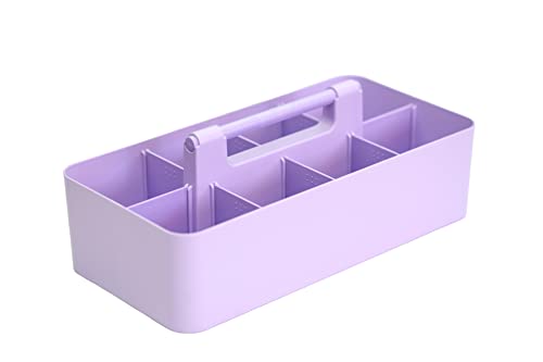 Plastic Portable Makeup Caddy Tote Divided Basket Bin with Handle, for Bathroom Storage - Holds Blush Makeup Brushes, Eyeshadow Palette, Lipstick - Extra Large Made In USA - color: Lavender