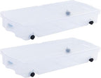 Rubbermaid 70 Quart Under the Bed Low Profile Storage Boxes with Dual Hinged Lids and Easy Rolling Caster Wheels, Clear, 2 Pack - size: Under the Bed - 2 Pack