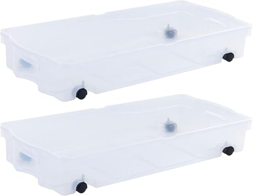 Rubbermaid 70 Quart Under the Bed Low Profile Storage Boxes with Dual Hinged Lids and Easy Rolling Caster Wheels, Clear, 2 Pack - size: Under the Bed - 2 Pack