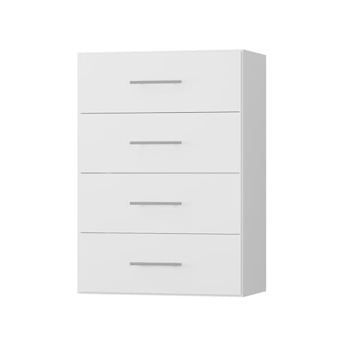 ROOMTEC 19.5" 4 Drawer Short Tower Closet Unit, Modular Closet System with Drawers and Shelf, Wardrobe Organizer for Bedroom or Walk-in Closet, Wall Mounted, Customizable Clothes Storage Unit, White - color: White, size: 19.5" Wide, style: 4 Drawer Short