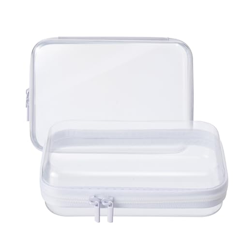 MACOPRO 2PCS Clear Hard Shell Zipper Case,Portable Cosmetic Bag with Zipper, Diaper Bag Organizing Pouches, Kid's Toy Storage Organizer Bins,Hard Plastic Case, Christmas Storage Bins - size: 2Pcs-Medium