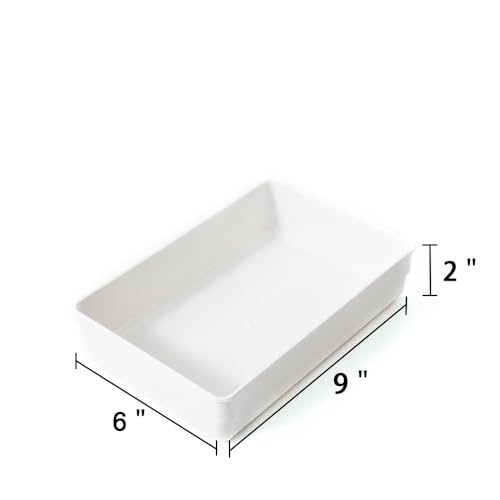 3 Pack White Plastic Drawer Organizer Tray Cutlery Utensil Makeups Drawer Organizers 9" X 6" - size: 3 Pack 9"x6" White Plastic