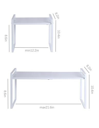 2 Pack Expandable Cabinet Shelf Organizer Riser for Kitchen Pantry Cupboard Under Sink Countertop (2 pack 8.2’’D * 12.2-21.6’’W * 10.4’’H) (white) - color: White, size: 8.2''D * 12.2-21.6''W * 10.4''H(2 Pack)
