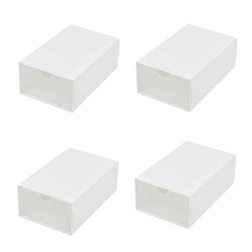 Feadily（4 Pack Plastic Desktop Storage Box with Clear Drawers, Can Be Freely Spliced and Combined, Small Parts Organizer, White
