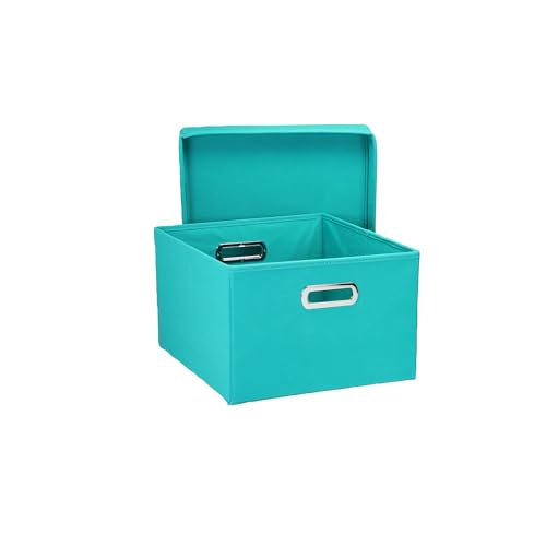 Household Essentials Fabric Storage Boxes with Lids and Handles, Aqua - color: Aqua, size: 2 Count