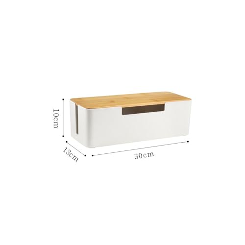 ABS Cord Organizer Box with Wooden Lid, Cable Management Box for Power Strips or Surge Protectors, Desk Cable Tidy Box for Office Home(White) - color: White