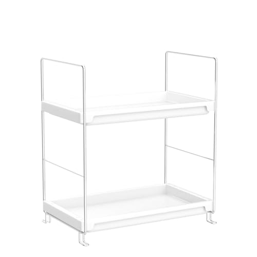 FSyueyun 2-Tier Bathroom Countertop Organizer, Tool-Less Installation Premium Plastics Makeup Shelf Organizer Perfume Skincare for Dresser Vanity Tray Organizers and Storage (Sliver) - color: Silver