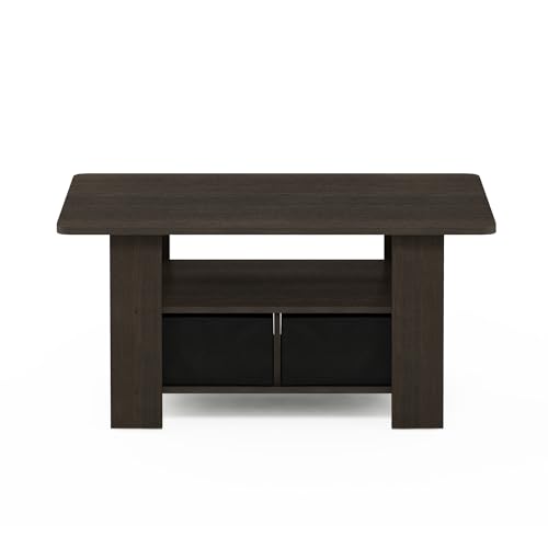 Furinno ANDREY Coffee Table, Small Modern Coffee Table with Storage and Bin Drawer, Side Table for Living Room, Bedroom, Home Office, Dark Brown - color: Dark Brown/Black, style: 2 Bin