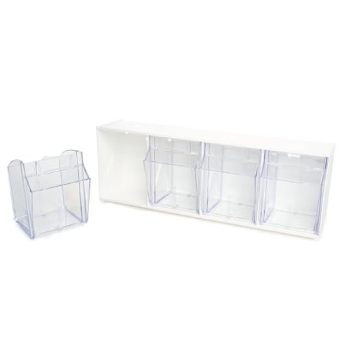 Deflecto Interlocking Tilt Bin, 4 Bin Unit, Clear and White, 23-5/8” x 8-1/8” x 6-5/8” (20403OP) - style: 4 Bins