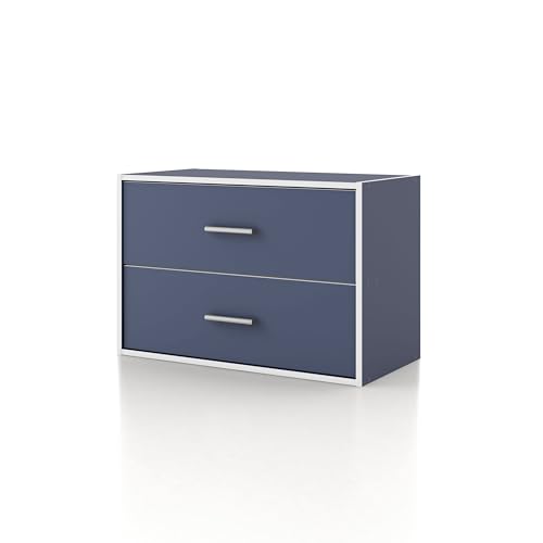 Homes: Inside + Out Apexa 2-Drawer Wooden Stackable Storage Drawers, Small Food Pantry Cabinet, Cajonera De Madera, Underbed Drawer Dorm Teen Room Decor & Bedroom, Home Office, Kitchen, Steel Blue - color: Steel Blue, size: 2-Drawer