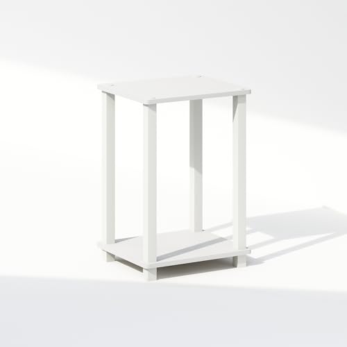 Furinno Simplistic Night Stand, 2-Tier Small Nightstand with Open Shelf, Toolless Assembly Bedside Table, End Table, Side Table, for Bedroom, Closet, Dorm, White - color: White/White, size: 2-Tier, Square Tubes, style: 1-Pack